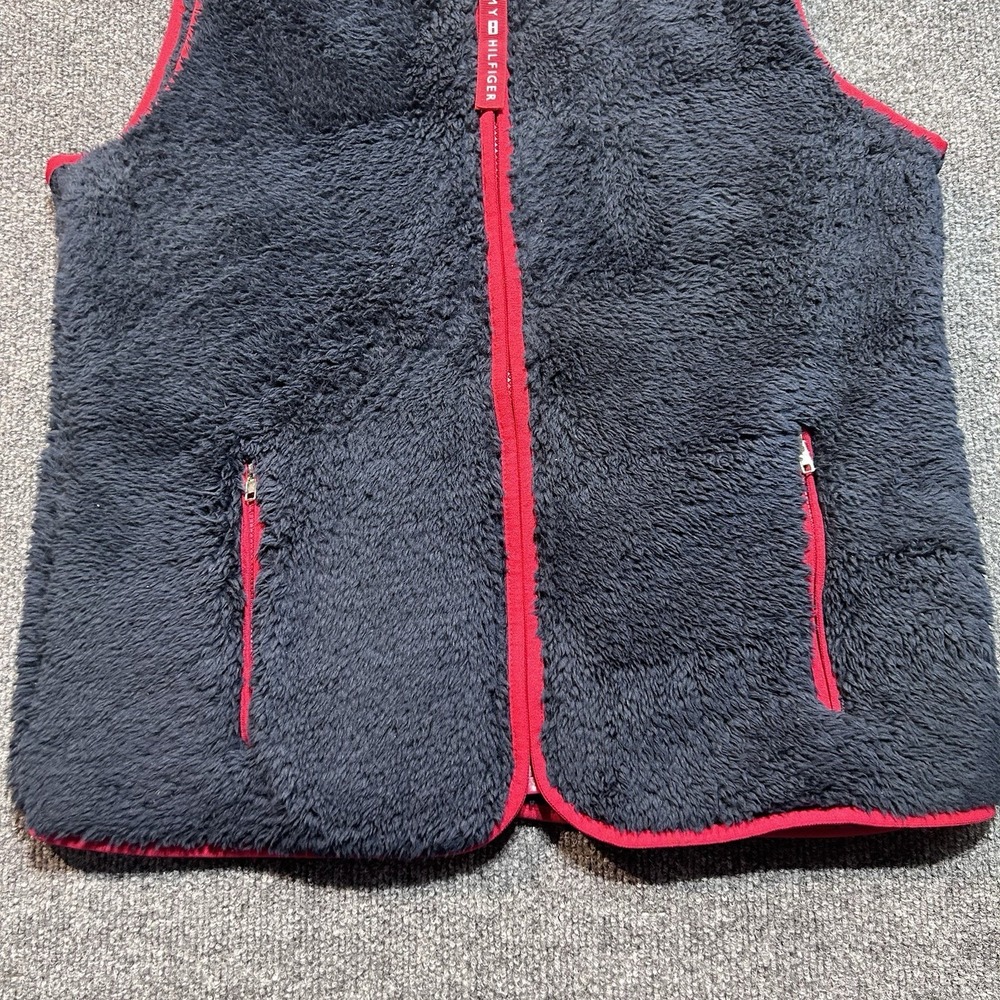 Tommy Hilfiger Sherpa Fleece Vest Women's Small Navy Red Full Zip Logo Pockets - Picture 3 of 14